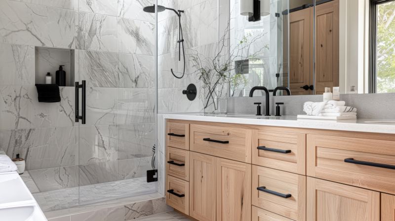 Marble Shower with Minimal Hardware